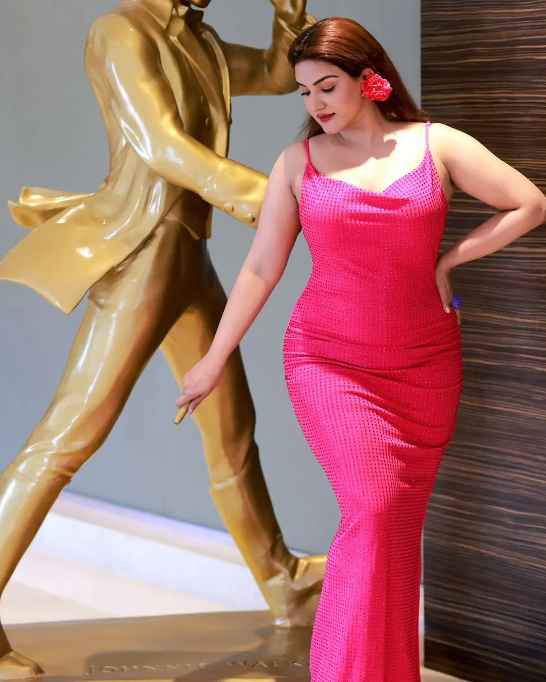 Honey Rose In Long Pink Gown